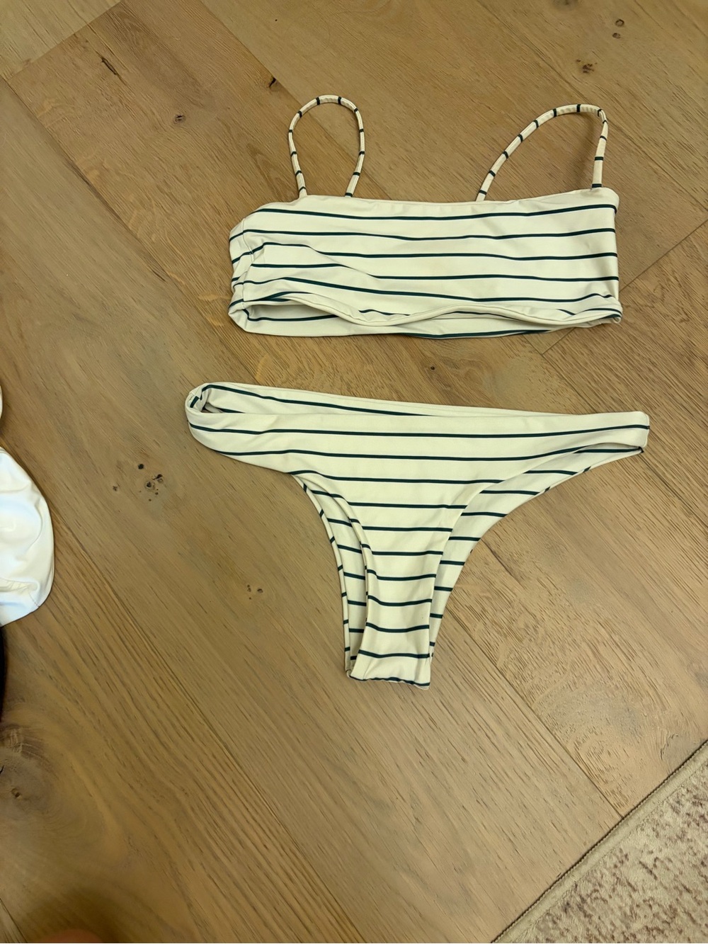 Striped Cream & Black Bikini Set